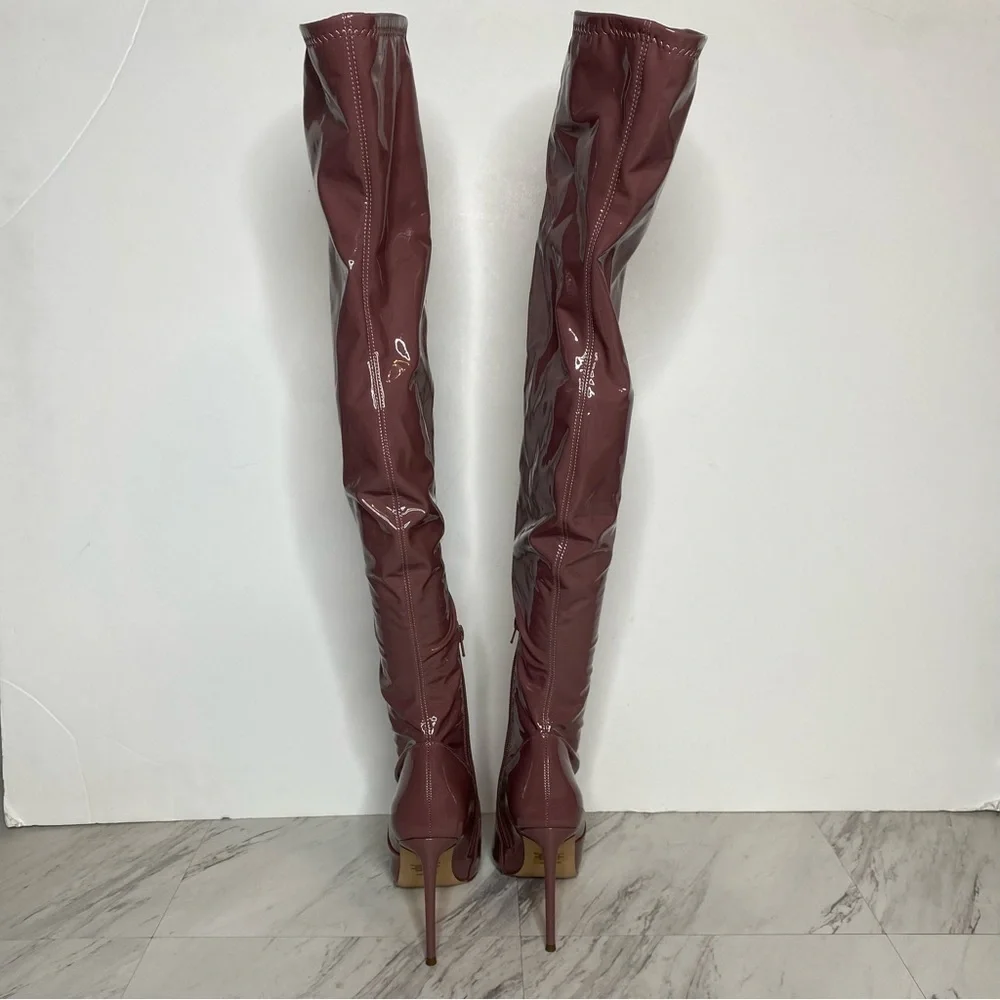 Steve Madden Viktory Pink Patent Faux Leather Over The Knee Boot 7 1/2